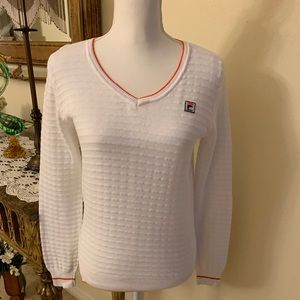 Fila white, long sleeve, v-neck sweater S